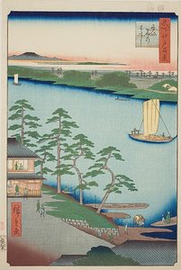 Niijuku-Fähre (Niijuku no watashi), Nr. 93 aus der Serie "Hundert berühmte Ansichten von Edo (Meisho Edo hyakkei)"