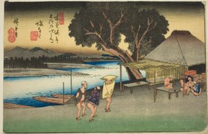 Nr. 24: Shionata, aus der Serie "Neunundsechzig Stationen des Kisokaido (Kisokaido rokujukyu tsugi no uchi)" von Utagawa Hiroshige