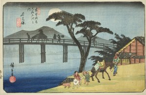 Nr. 28: Nagakubo, aus der Serie "Neunundsechzig Stationen des Kisokaido (Kisokaido rokujukyu tsugi no uchi)" von Utagawa Hiroshige