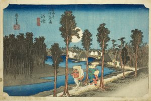 Numazu—Dämmerung (Numazu—tasogare zu), aus der Serie Die dreiundfünfzig Stationen der Tōkaidō-Straße (Tōkaidō gojūsan tsugi no uchi) von Utagawa Hiroshige