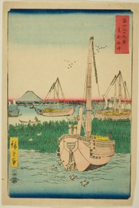 Vor der Insel Tsukuda in der östlichen Hauptstadt (Toto Tsukuda oki), aus der Serie "Sechsunddreißig Ansichten des Berges Fuji (Fuji sanjurokkei)"