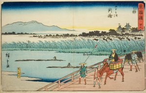 Okazaki: Yahagi-Fluss—Nr. 39, aus der Serie "Fifty-three Stations of the Tokaido," auch bekannt als Reisho Tokaido