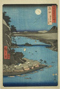 Provinz Omi: Biwa-See und Ishiyama-Tempel (Omi, Biwako Ishiyamadera), aus der Serie "Berühmte Orte in den sechzig Provinzen (Rokujuyoshu meisho zue)" von Utagawa Hiroshige
