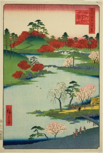 Eröffnung des Gartens am Fukagawa Hachiman-Schrein, aus der Serie "Hundert berühmte Ansichten von Edo"