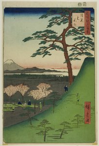 Original Fuji, Meguro (Meguro Moto-Fuji), aus der Serie "Hundert berühmte Ansichten von Edo (Meisho Edo hyakkei)" von Utagawa Hiroshige