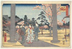 Menschen besuchen den Hachiman-Schrein: Einhundert berühmte Ansichten von Edo von Utagawa Hiroshige