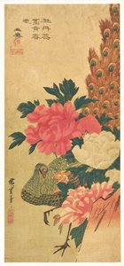 Pfingstrosen und Pfau von Utagawa Hiroshige