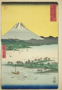 Kiefernstrand bei Miho in der Provinz Suruga, aus der Serie "Sechsunddreißig Ansichten des Berges Fuji" von Utagawa Hiroshige
