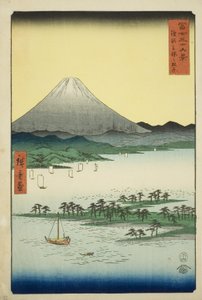 Kiefernstrand bei Miho in der Provinz Suruga, aus der Serie "Sechsunddreißig Ansichten des Berges Fuji" von Utagawa Hiroshige