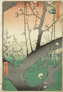 Pflaumengarten in Kameido (Kameido Umeyashiki), aus der Serie "Hundert berühmte Ansichten von Edo (Meisho Edo hyakkei)" von Utagawa Hiroshige