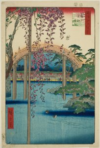 Bezirk des Kameido Tenjin Schreins (Kameido Tenjin keidai), aus der Serie "Hundert berühmte Ansichten von Edo (Meisho Edo hyakkei)" von Utagawa Hiroshige