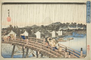 Regen an der Nihonbashi-Brücke (Nihonbashi no hakuu), aus der Serie "Berühmte Orte in der östlichen Hauptstadt (Toto meisho)"