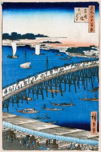 Flussufer an der Ryogoku-Brücke Hundert berühmte Ansichten von Edo, 1856-1858