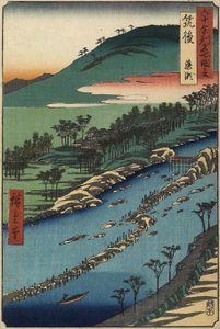 Fluss mit Fischfallen, Provinz Chikugo, September 1855