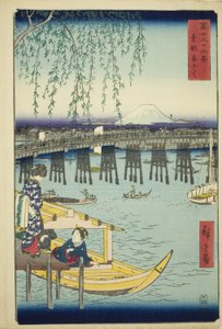 Ryogoku-Brücke in der östlichen Hauptstadt (Toto Ryogoku), aus der Serie "Sechsunddreißig Ansichten des Berges Fuji (Fuji sanjurokkei)"