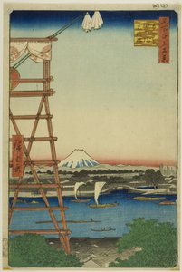 Ryogoku Ekoin und Moto-Yanagi-Brücke, aus der Serie "Hundert berühmte Ansichten von Edo"