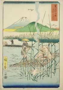 Sagami-Fluss, aus der Serie "Sechsunddreißig Ansichten des Berges Fuji" von Utagawa Hiroshige