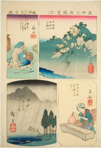 Sakanoshita, Minakuchi, Tsuchiyama und Ishibe, Nr. 13 aus der Serie "Ausschnitte für die 53 Stationen (Gojusan tsugi harimaze)" von Utagawa Hiroshige