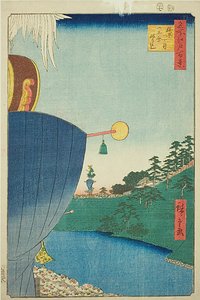 Sanno-Festzug in Kojimachi Itchome (Kojimachi Itchome Sanno Matsuri nerikomi), Nr.51 aus der Serie „Hundert berühmte Ansichten von Edo (Meisho Edo hyakkei)“ von Utagawa Hiroshige