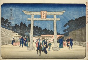 Sanno-Schrein in Nagatababa (Nagatababa Sannogu), aus der Serie "Berühmte Orte in der östlichen Hauptstadt (Toto meisho)" von Utagawa Hiroshige