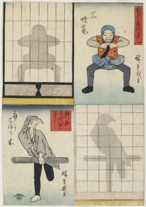 Schattenfiguren einer Laterne und eines Falken, ca. 1842