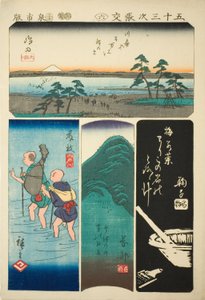 Shimada, Fujieda, Okabe und Mariko, Nr. 6 aus der Serie "Ausschnitte der dreiundfünfzig Stationen" von Utagawa Hiroshige
