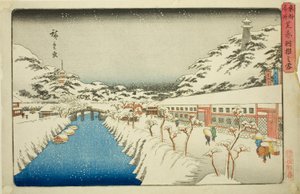 Schnee auf der Akabane-Brücke in Shiba, aus der Serie "Berühmte Orte in der östlichen Hauptstadt"