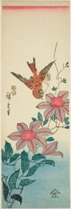 Spatz und Clematis von Utagawa Hiroshige