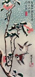 Spatzen und Kamelien im Schnee, 1830er Jahre von Utagawa Hiroshige