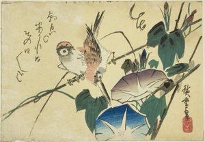 Spatzen und Morgenröte von Utagawa Hiroshige