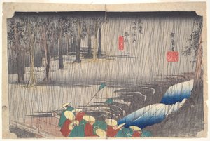 Frühlingsregen in Tsuchiyama, aus der Serie Dreiundfünfzig Stationen des Tōkaidō von Utagawa Hiroshige