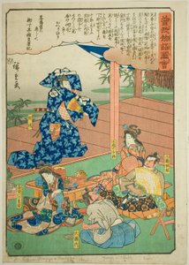 Sukenari (Soga no Juro) tanzt vor Suketsune, aus der Serie "Illustrated Tale of the Soga Brothers (Soga monogatari zue)" von Utagawa Hiroshige