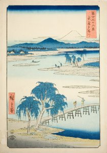 Tama-Fluss in der Provinz Musashi, aus der Serie "Sechsunddreißig Ansichten des Berges Fuji"
