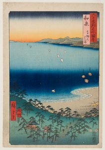 Der Strand von Takashi in der Provinz Izumi, aus der Serie „Berühmte Orte in den sechzig Provinzen“ von Utagawa Hiroshige