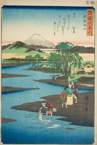 Der Chofu-Juwelenfluss in der Provinz Musashi (Musashi Chofu no Tamagawa), aus der Serie „Sechs Juwelenflüsse in den verschiedenen Provinzen (Shokoku Mu Tamagawa)“ von Utagawa Hiroshige