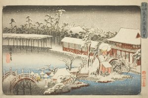 Der Hof des Tenman-Schreins in Kameido im Schnee (Kameido Tenmangu keidai no yuki), aus der Serie "Berühmte Orte in der östlichen Hauptstadt (Toto meisho)"