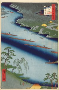 Die Kawaguchi-Fähre und der Zenkoji-Tempel, aus Einhundert berühmte Ansichten von Edo, 1857 von Utagawa Hiroshige