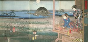 Die Dame Fujitsubo beobachtet Prinz Genji im Mondlicht, 1853