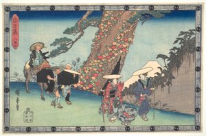Die loyale Liga der siebenundvierzig Rōnin (Chūshingura), Akt VIII: Die Frau und Tochter von Honzō auf dem Weg nach Kyoto von Utagawa Hiroshige