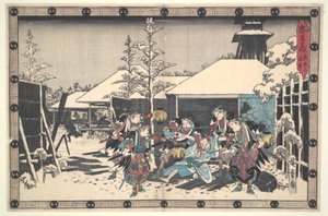 Die loyale Liga der siebenundvierzig Rōnin, Akt XI, Nr. 3: Der nächtliche Angriff Moronao von den Rōnin ergriffen