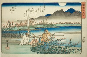 Der Noji-Juwelenfluss in der Provinz Omi (Omi Noji no Tamagawa), aus der Serie "Sechs Juwelenflüsse in verschiedenen Provinzen (Shokoku Mu Tamagawa)" von Utagawa Hiroshige