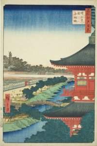 Die Pagode im Zojo-Tempel und Akabane (Zojoji to, Akabane), aus der Serie "Hundert berühmte Ansichten von Edo (Meisho Edo hyakkei)" von Utagawa Hiroshige