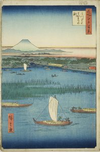 Die Trennungstiefe des dreizackigen Flusses (Mitsumata Wakarenofuchi), aus der Serie "Hundert berühmte Ansichten von Edo (Meisho Edo hyakkei)" von Utagawa Hiroshige