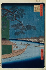 Die Kiefer des Erfolgs und Oumayagashi am Asakusa-Fluss Hundert berühmte Ansichten von Edo, 1856-1858 von Utagawa Hiroshige