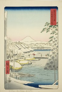 Das Flussufer bei Sukiya in der östlichen Hauptstadt (Toto Sukiyagashi), aus der Serie "Sechsunddreißig Ansichten des Berges Fuji (Fuji sanjurokkei)"