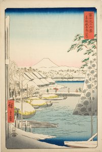 Das Flussufer bei Sukiya in der östlichen Hauptstadt (Toto Sukiyagashi), aus der Serie "Sechsunddreißig Ansichten des Berges Fuji (Fuji sanjurokkei)"