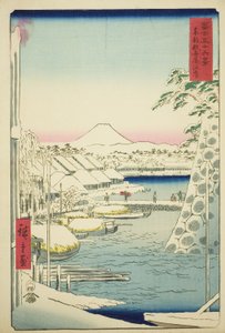 Das Flussufer bei Sukiya in der östlichen Hauptstadt (Toto Sukiyagashi), aus der Serie "Sechsunddreißig Ansichten des Berges Fuji (Fuji sanjurokkei)"