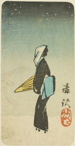 Die Straßenkehrerszene aus dem Stück Koshaku (Koshaku yotakaba), Abschnitt eines Blattes aus der Serie "Reflexionen von Dramen in Ausschnitten (Harimaze joruri kagami)" von Utagawa Hiroshige