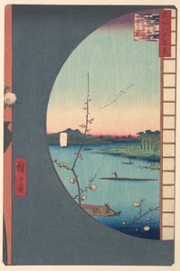 Der Suijin-Tempel-Hain, Uchikawa, und das Dorf Sekiya von Utagawa Hiroshige