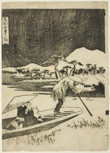 Der Sumida-Fluss im Winter (Fuyu, Sumidagawa), aus der Serie "Ansichten der vier Jahreszeiten an berühmten Orten (Meisho shiki no nagame)" von Utagawa Hiroshige
